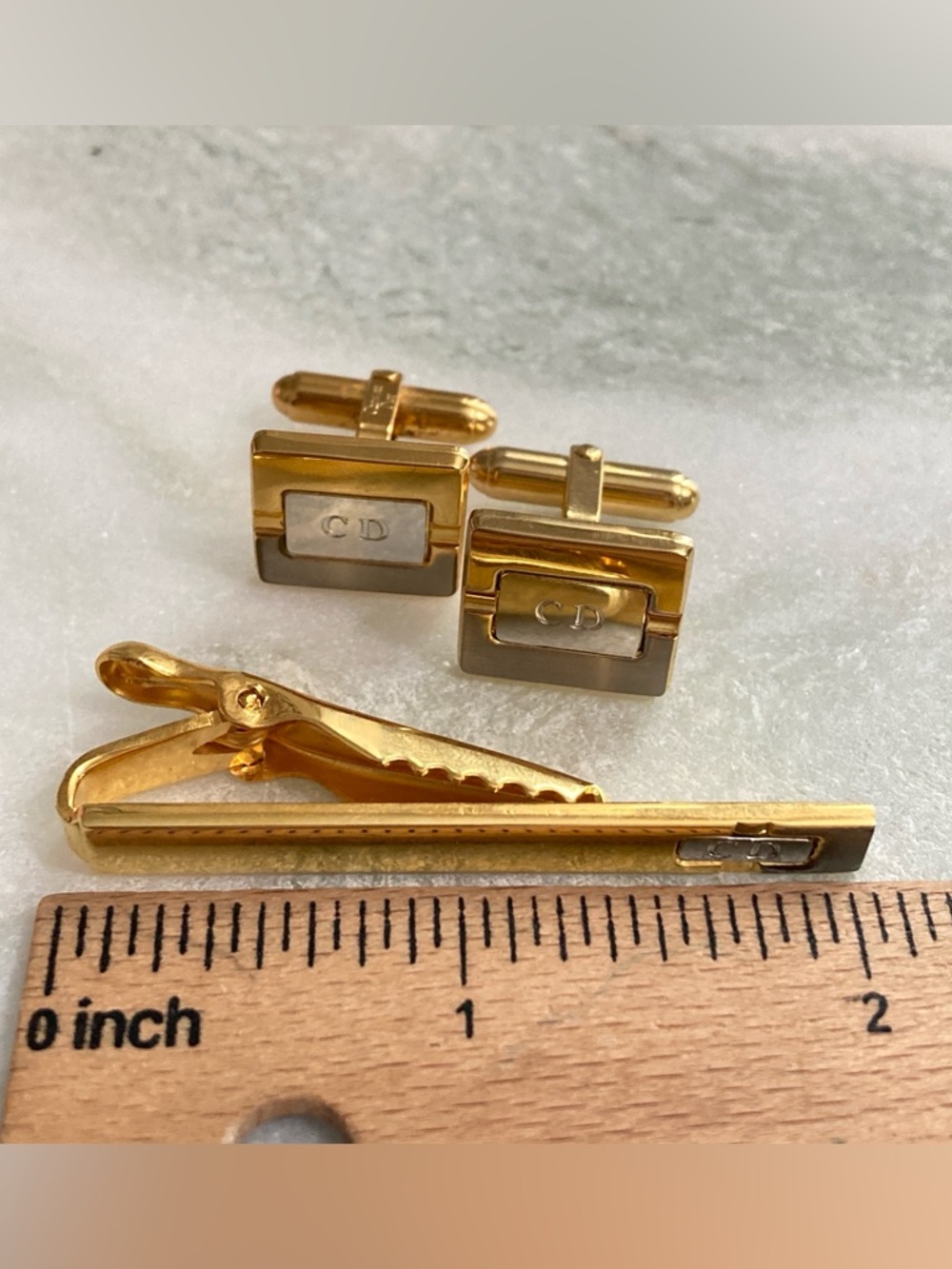 Vintage Dior Cuff Links & Tie Clip Set - Picture 8 of 8